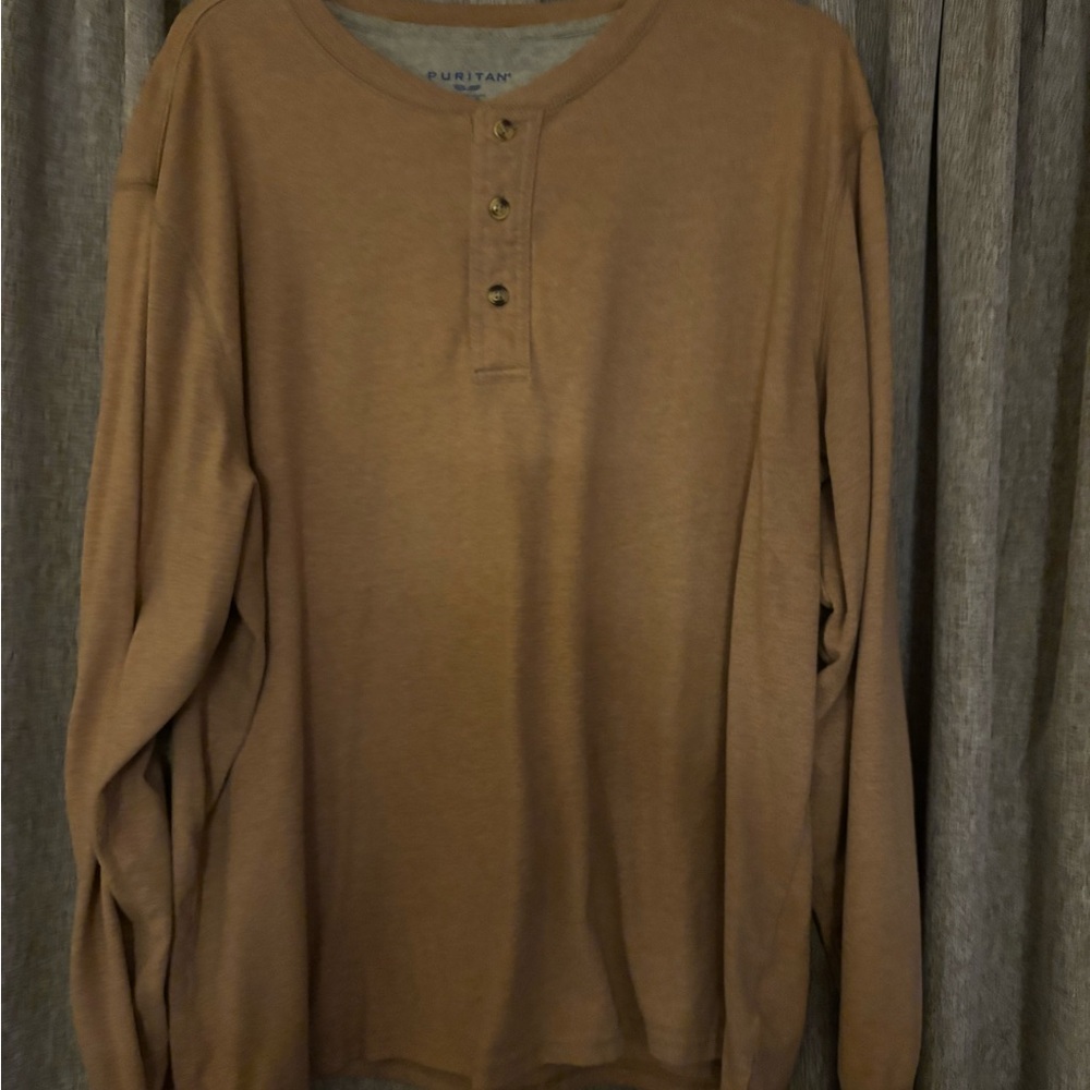 Puritan Men's Long-Sleeve Henley in Camel Brown